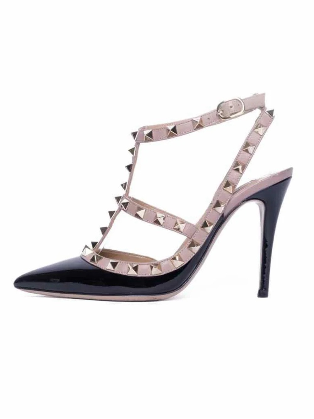 Valentino Rockstud Caged Two Toned Black Patent Leather Stiletto Heel Pumps - Picture 2 of 5
